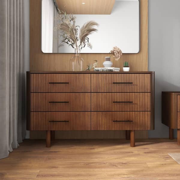 Ashcroft Furniture Co Stuart Walnut Brown 6-drawer 55.9 in. Wide Dresser