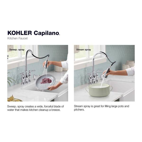 KOHLER Capilano 2Handle Bridge PullDown Kitchen Faucet with Soap