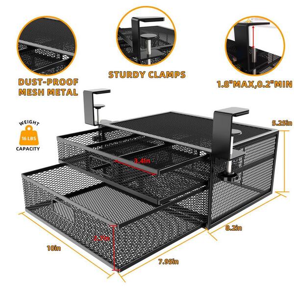 Black 13 in. x 5 in. Metal Under Desk Drawer Organizer with 2