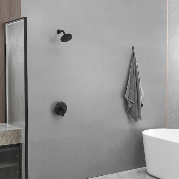 Single Handle 5-Spray Patterns Shower Faucet 2.5 GPM, Wall Mount 5.9 in. Wall Mount Fixed Shower Head in Matte Black