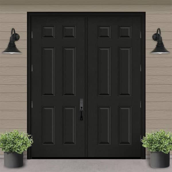 Regency 72 in. x 96 in. 2P Squaretop RHOS Onyx Stain Fiberglass Double Prehung Front Door with 6-9/16 Jamb
