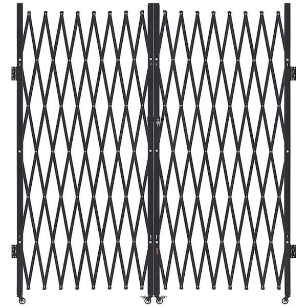 Double Folding Security Gate Lockable Scissor Gate with 360° Swivel Casters Retractable 155.12 x 86.81 in. Black Steel