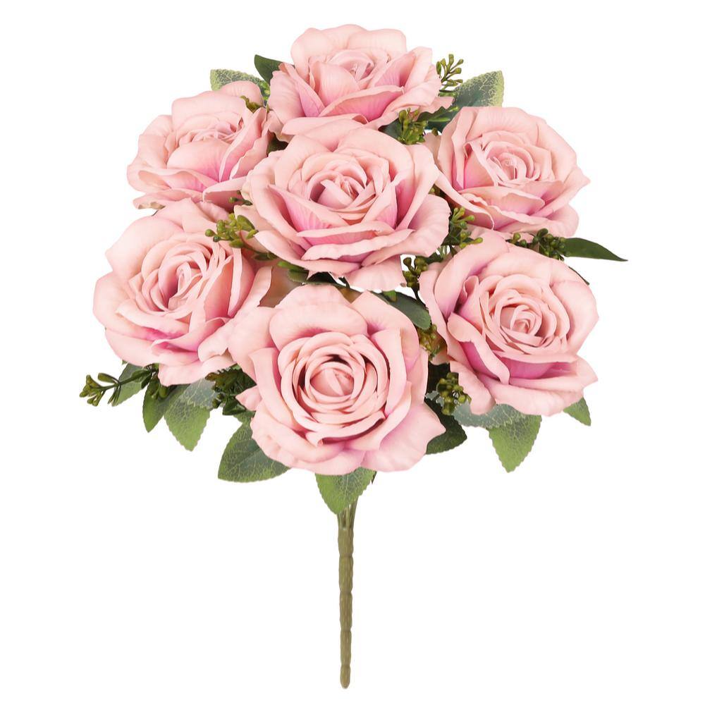 17 in. Deluxe Blush Pink Artificial Elegant Rose Flower Stem Bush Bouquet (Set of 2) price history on PriceWatchPro