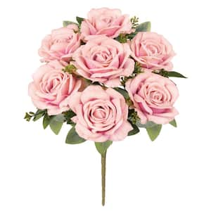 17 in. Deluxe Blush Pink Artificial Elegant Rose Flower Stem Bush Bouquet (Set of 2)