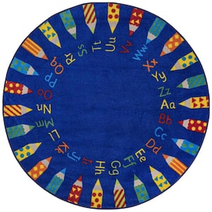 Rainbow Alphabet Blue 5' Round Rug