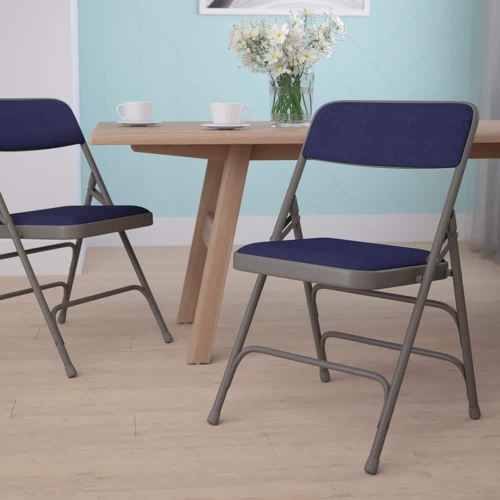 Navy Fabric Metal Folding Reception Chair with Padded Seat
