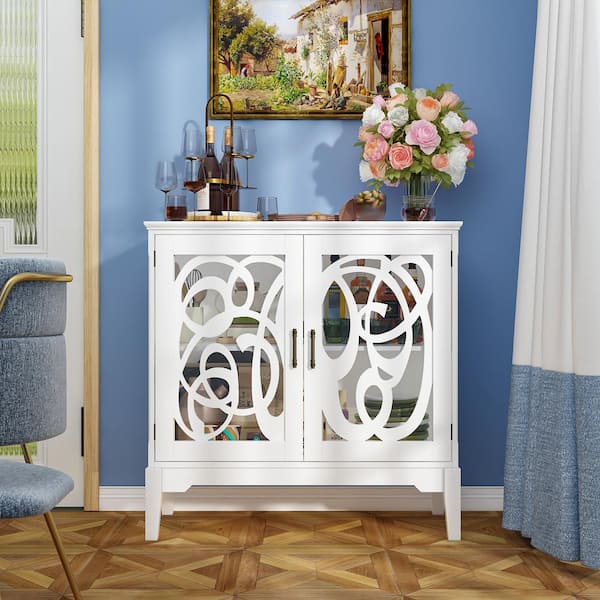 FUFU&GAGA White Wood Paint Finish Buffets And Sideboards Cupboard With  Hollow Out Carved Acrylic Doors KF390009-01 - The Home Depot