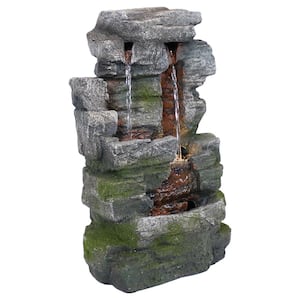 14 in. Towering Cave Waterfall Indoor Tabletop Fountain with LED