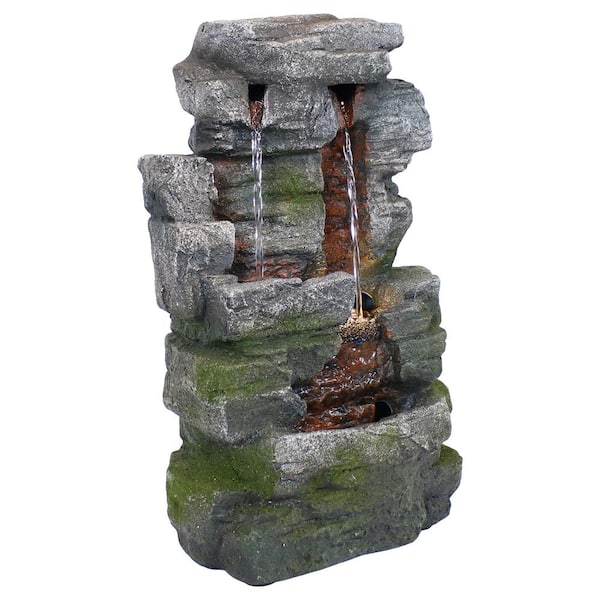 Sunnydaze Decor 14 in. Towering Cave Waterfall Indoor Tabletop Fountain with LED