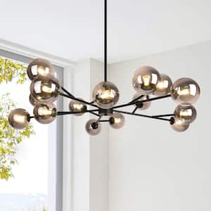 CEDER 15-Light Metal Black Stupnik Modern Chandelier with Globle Smoked Clear Glass Shades