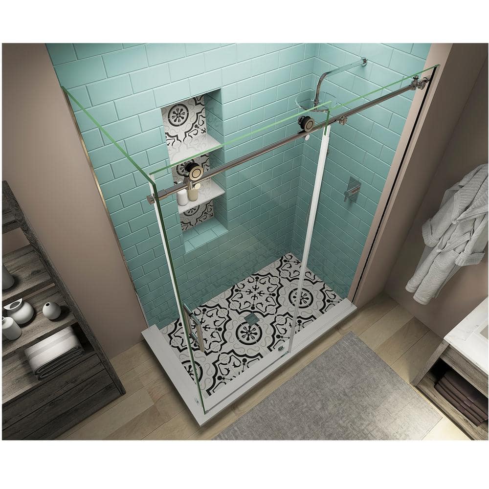 Polished Chrome Frameless Sliding Shower Enclosure with Clear Glass