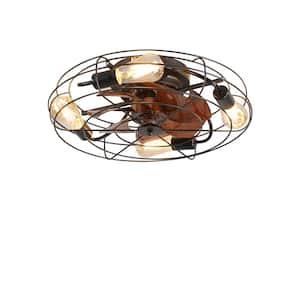 4-Light 19.7 in. W Indoor Light Caged Ceiling Fan Light, 6 Speed, Remote, Quiet DC Motor, Included 5 Bulbs, E26, Black