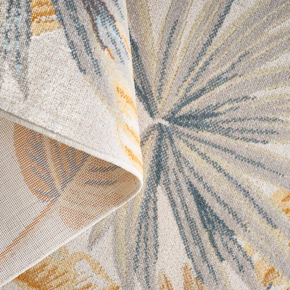 Ivory and Multicolor Tropical Foliage Synthetic Area Rug 5' x 7'