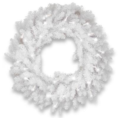 30 in. Dunhill White Fir Wreath with Clear Lights