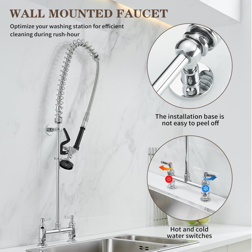 Polished Chrome Commercial Pull-Down Dual Handle Kitchen Faucet