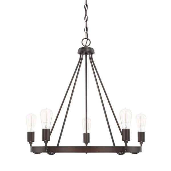 HOMEPLACE LIGHTING Tanner 26.5 in. W x 24.5 in. H 5-Light Chandelier in Bronze
