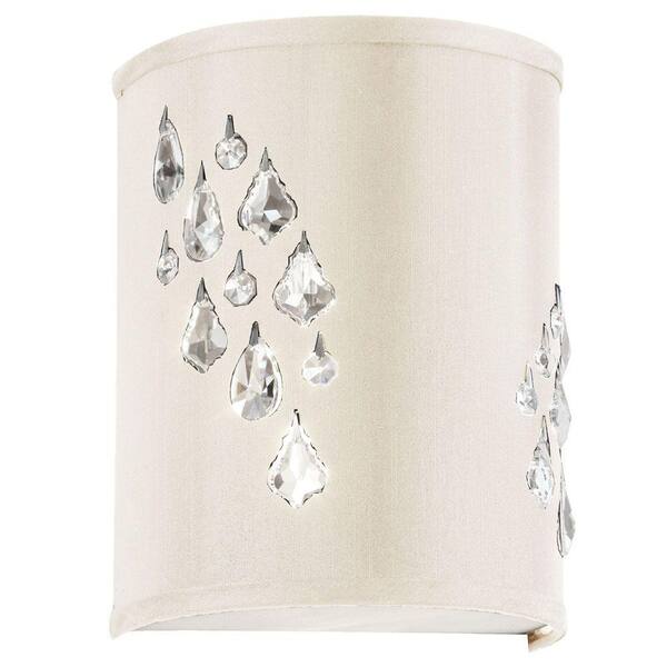 Radionic Hi Tech Rhiannon 2-Light Polished Chrome Left-Hand Facing Sconce with Crystal Accents and Ivory Baroness Fabric