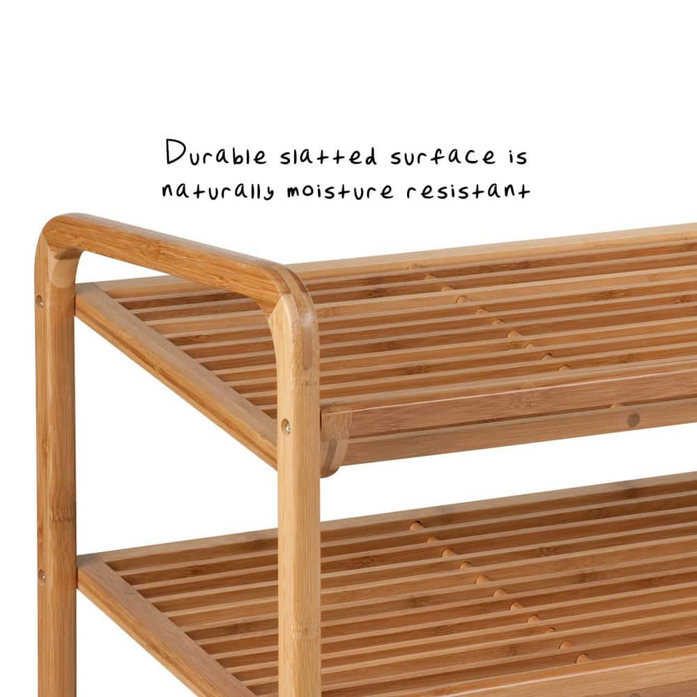 Natural Bamboo 3-Tier Shoe Rack with Slatted Shelves