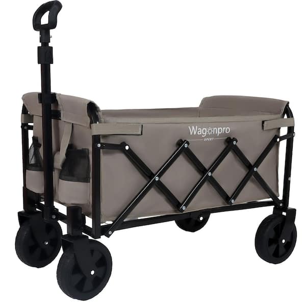 12 cu. ft. Expandable Dual-Layer Utility Wagon,Grocery Cart for Camping,Steel Garden Cart,Fishing,Supports 225 lbs.Beige