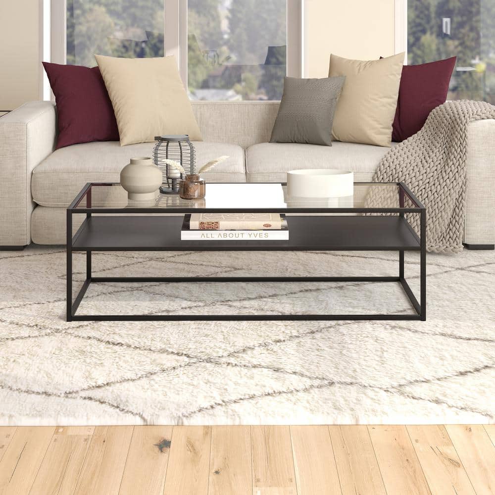 Ada 54'' Wide Blackened Bronze Rectangular Metal & Glass Coffee Table