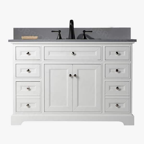WOODBRIDGE London 49 in. W x 22 in. D x 38 in. H Bath Vanity in White with Dark Grey Engineered Marble Vanity Top with White Basin