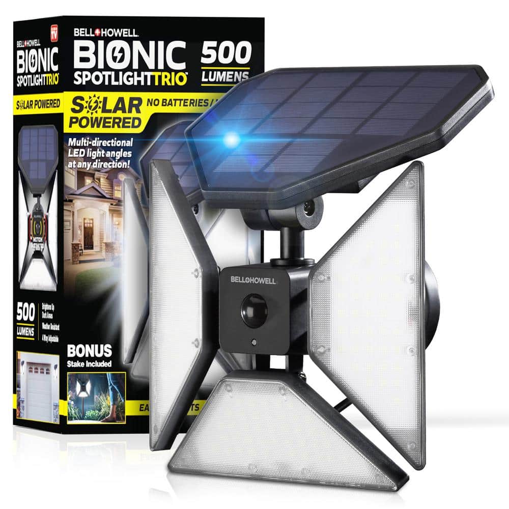 Black Solar Powered Motion Sensor LED Flood Light Trio