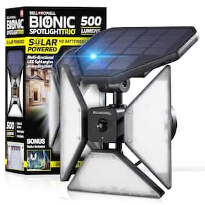 8-Watt Solar Powered Black Motion Sensor Outdoor LED Flood Light 500 Lumens Bionic Spotlight Trio
