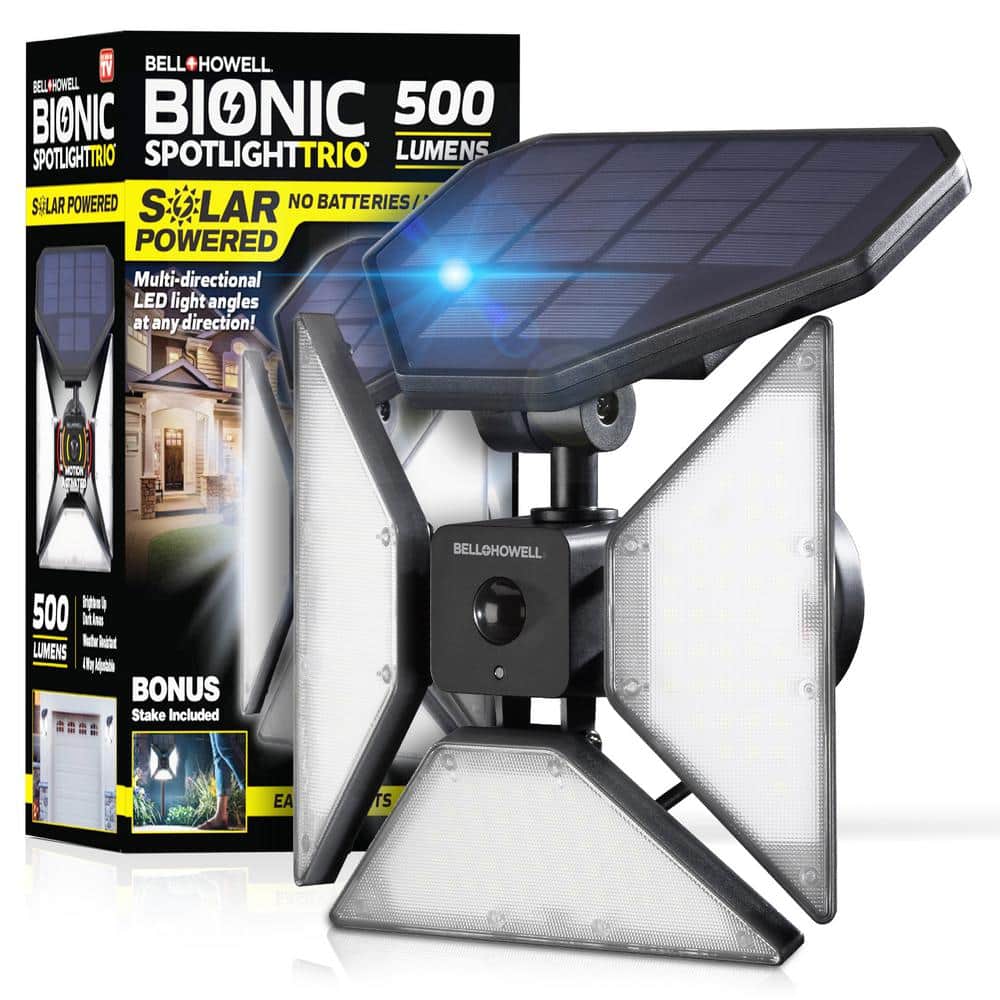 Bell + Trio 500 Outdoor Solar Black LED Spotlight The Flood 8-Watt Depot Powered Light Sensor Bionic Lumens Home - Howell Motion 7844