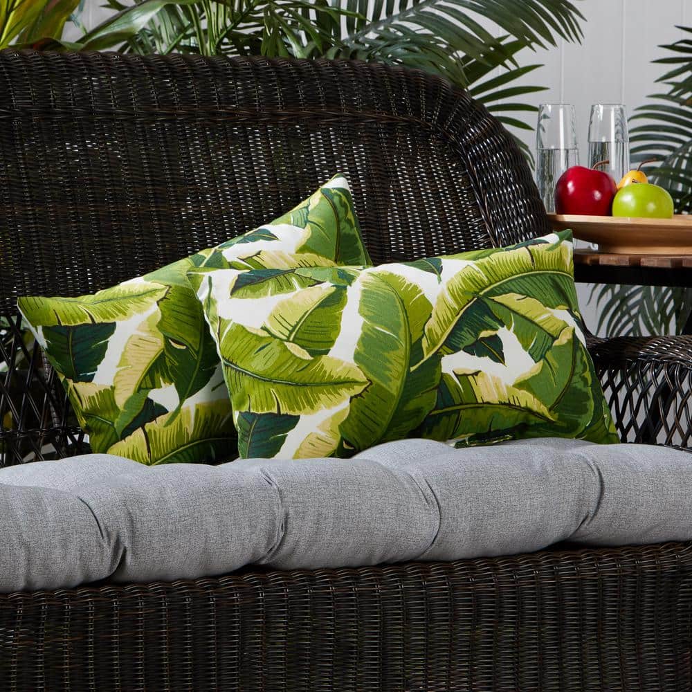 Palm Leaves White Rectangular Outdoor Throw Pillow Set