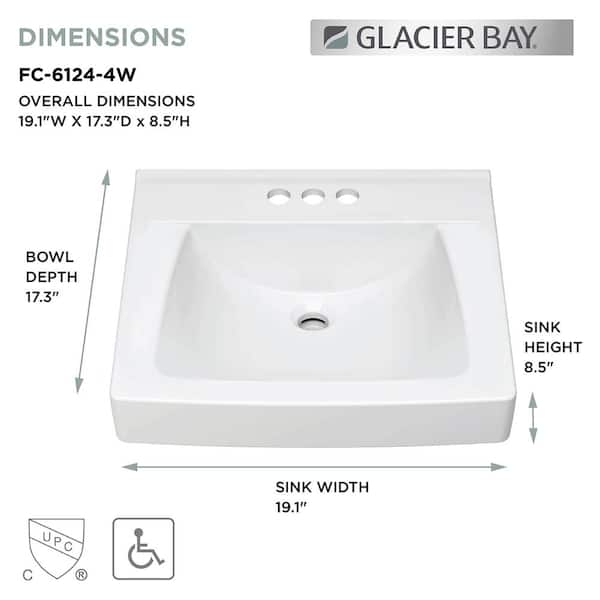 Glacier Bay - Aragon 19 in. Rectangular Vitreous China Bathroom Sink in White