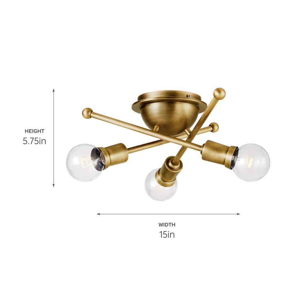 Natural Brass 15" Sputnik Flush Mount Ceiling Light