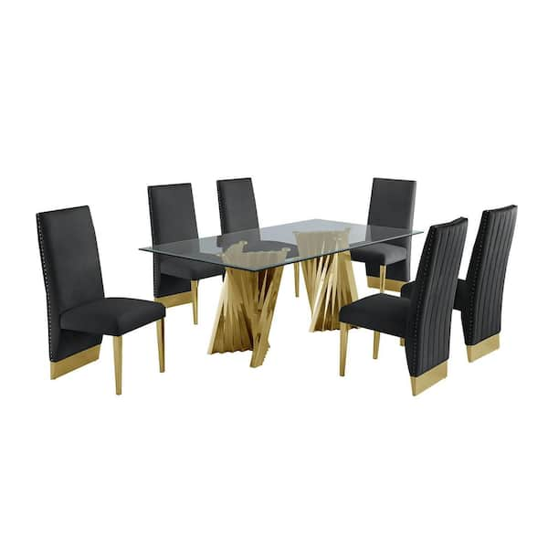 Glass table best sale with velvet chairs