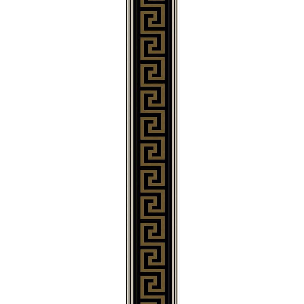 5.9 sq. ft. Black and Metallic Golden Sun Lyre Greek Key Unpasted Non-Woven Paper Wallpaper Border price history on PriceWatchPro