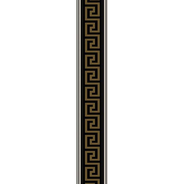 5.9 sq. ft. Black and Metallic Golden Sun Lyre Greek Key Unpasted Non-Woven Paper Wallpaper Border