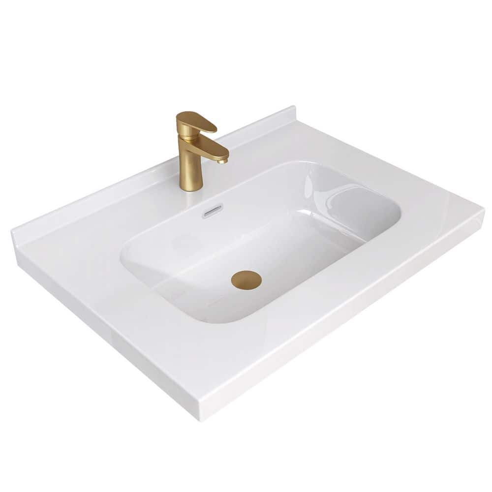 30 in. W x 22 in. D Solid Surface White Vanity Top Rectangular Single Sink Bathroom Vanity Top in Glossy White price history on PriceWatchPro