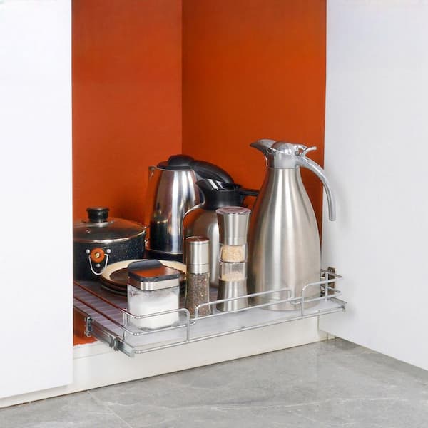 15.5 in. W x 21 in. D x 3.5 in. H Heavyduty Silver Metal Pullout Cabinet Organizer Slideout Pantry Shelve-Home Undersink