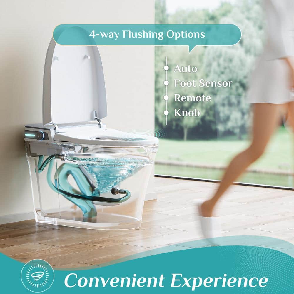 White Vitreous China Elongated Smart Bidet Toilet with Heated Seat