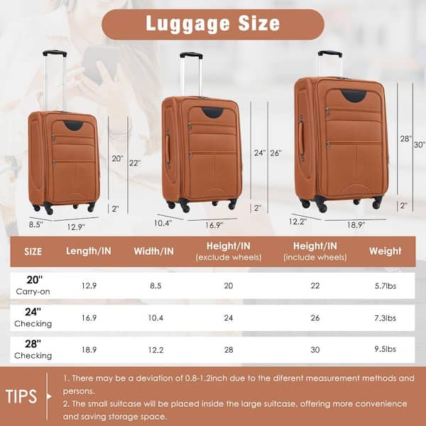 Merax 3-Bags 3-Piece Orange Expandable Polyester Softshell Spinner