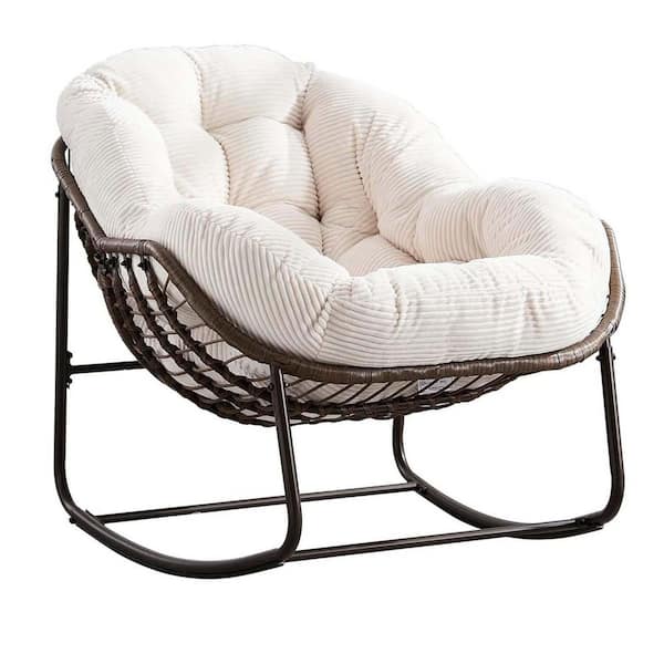 Wicker Outdoor Rocking Chair with Pink Cushion, Rattan
