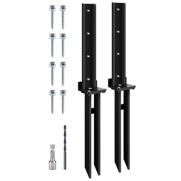 Steel Fence Post Anchor Kit, Heavy Duty Ground Spike Black 2-Pack
