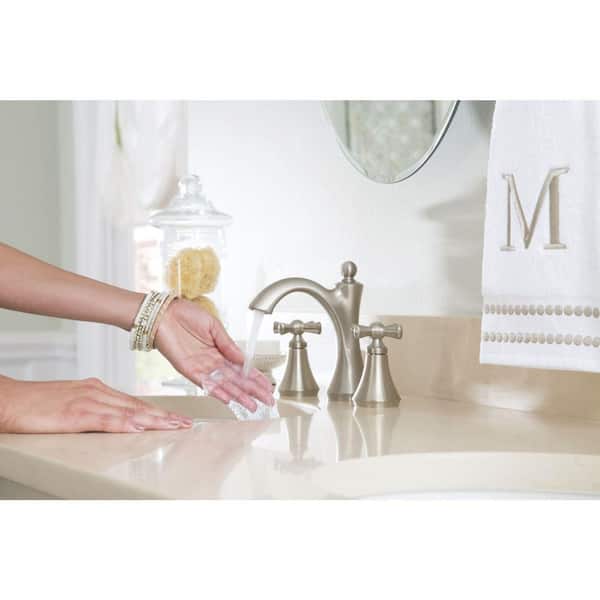 Wynford 8 in. Widespread 2-Handle High-Arc Bathroom Faucet with Cross Handles in Brushed Nickel (Valve Included)