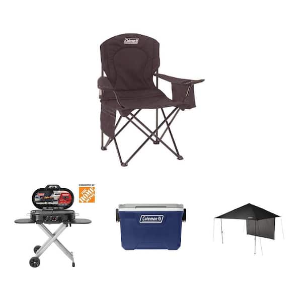 Coleman RoadTrip 285 Grill, 7 x 7 Canopy, 52-qt. Cooler, and Steel Camping Chair Black Outdoor Bundle (4-Piece)