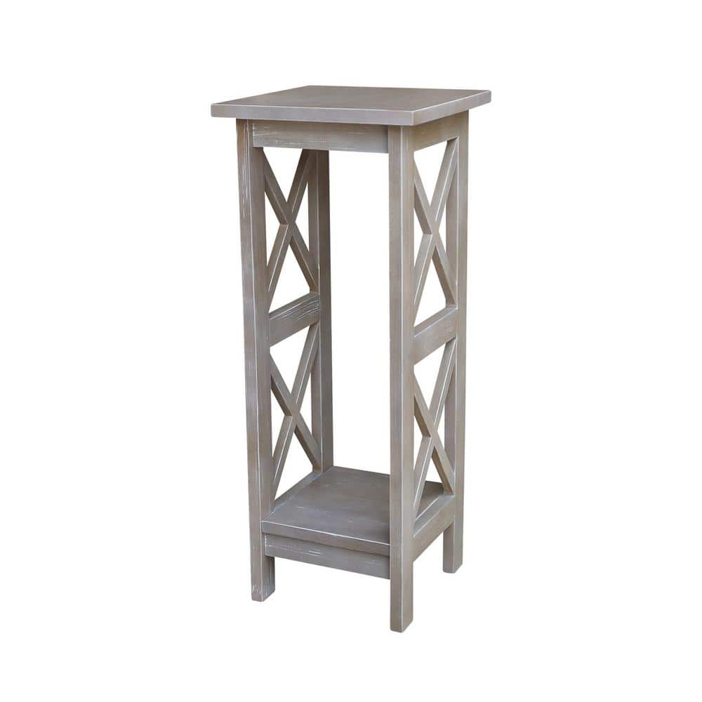 30" Washed Gray Taupe X-Sided Hardwood Plant Stand
