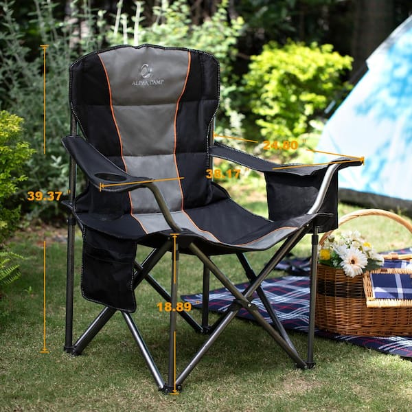 PHI VILLA Mesh Back Folding Camping Chair Black Heavy-Duty Steel