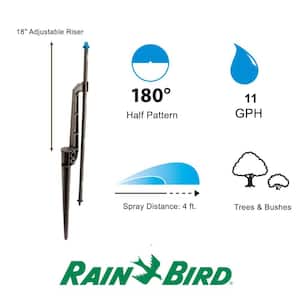 11 GPH Fan Spray, Close Coverage, Half Pattern Micro Spray on Adjustable Height Staked Riser