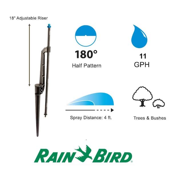 11 GPH Fan Spray, Close Coverage, Half Pattern Micro Spray on Adjustable Height Staked Riser