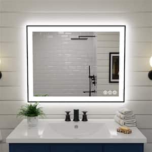 Luxury 36 in. W x 28 in. H LED Modern Rectangular Framed Wall Mounted Anti-Fog and Dimmer Touch Sensor in Matte Black