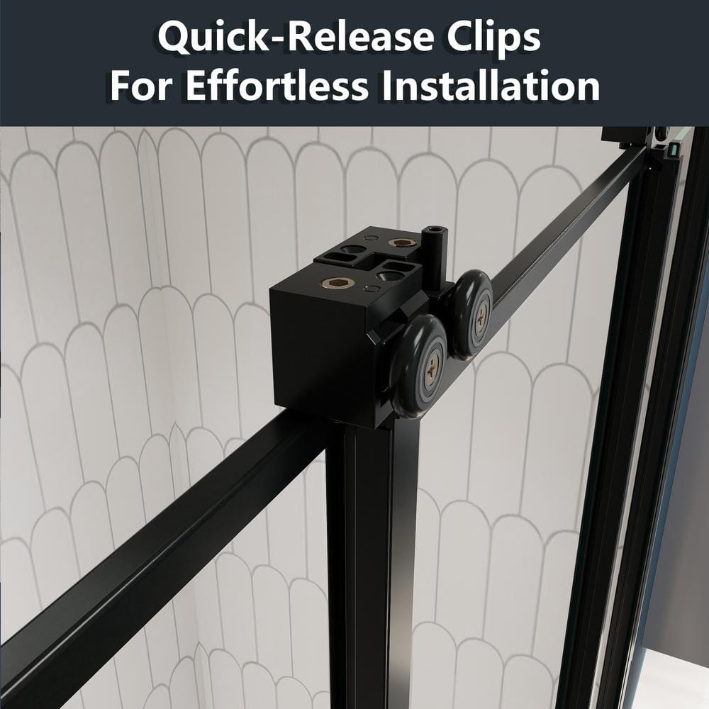 54" Matte Black Semi-Frameless Sliding Shower Door with Clear Glass