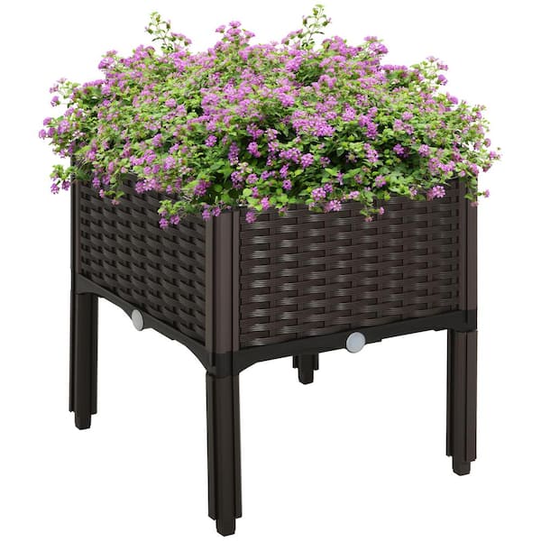 Jushua 15.75 in. x 15.75 in. x 17.25 in. Plastic Raised Garden Bed with Legs, Self-Watering Planter Box Raised Bed, Brown