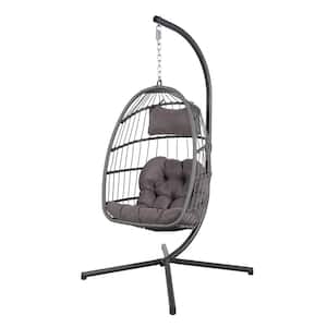 OC Orange Casual Wicker Patio Swing Egg Chair with Stand in Dark Grey
